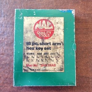 Vintage MAC Tools Hex Key Set Green Metal Container w/ tools j